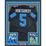 Framed Autographed/Signed David Montgomery 35x39 Detroit Black Jersey BAS COA