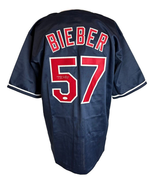 Shane Bieber Cleveland Signed Navy Baseball Jersey JSA