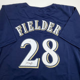 Autographed/Signed Prince Fielder Milwaukee Navy Baseball Jersey JSA COA