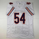 Autographed/Signed Brian Urlacher HOF 18 Chicago White Stat Jersey Beckett COA