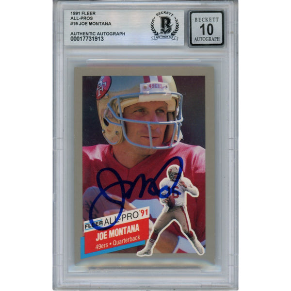 Joe Montana Autographed 1991 Fleer All-Pro #19 Slab Trading Card Beckett 49932
