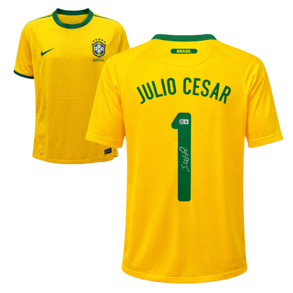 Julio Cesar Signed Brazil FC Home Soccer Jersey #1 with Beckett COA
