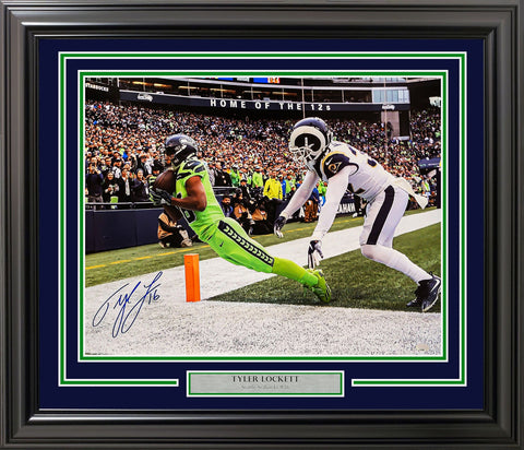 TYLER LOCKETT AUTOGRAPHED FRAMED 16X20 PHOTO SEAHAWKS TOE TAP TD MCS 210970