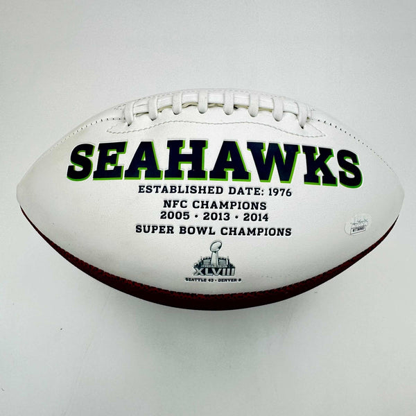 Autographed/Signed Shaun Alexander Seahawks Full Size FS White Football JSA COA