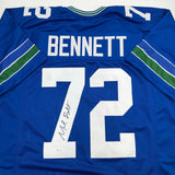 Autographed/Signed Michael Bennett Seattle Blue Retro Football Jersey JSA COA