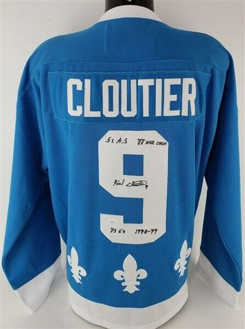 Real Cloutier 4xInscribed & Signed Quebec Nordiques CCM Authentic Hockey Jersey