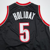 Autographed/Signed Jrue Holiday Portland Black Basketball Jersey Beckett BAS COA