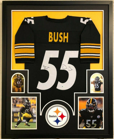 FRAMED PITTSBURGH STEELERS DEVIN BUSH AUTOGRAPHED SIGNED INSCRIBE JERSEY BAS COA