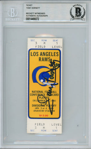 Tony Dorsett Autographed 12/28/1980 Playoff Ticket Stub Beckett Slab 38629
