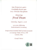 Fred Dean Signed San Francisco 49ers 5x7" Enshrinement Invitation Beckett 56083