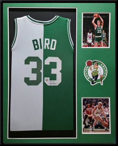 FRAMED BOSTON CELTICS LARRY BIRD AUTOGRAPHED SIGNED JERSEY LARRY BIRD HOLO