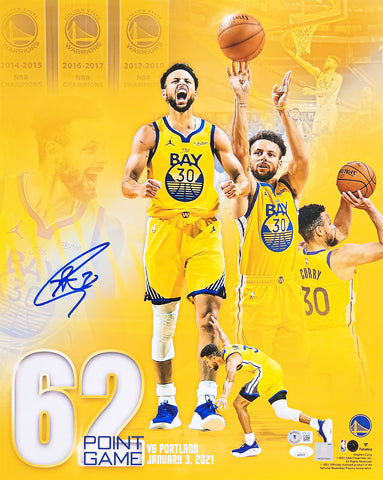 STEPHEN CURRY AUTOGRAPHED 16X20 PHOTO WARRIORS 62 POINT GAME BECKETT QR 216831