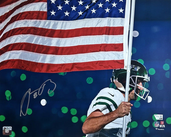 Aaron Rodgers Signed 16x20 American Flag Photo Autograph Jets Fanatics COA Holo