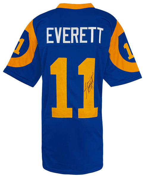 Jim Everett (RAMS) Signed Blue Throwback Custom Football Jersey - (SCHWARTZ COA)