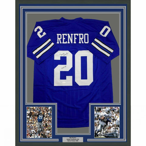 FRAMED Autographed/Signed MEL RENFRO HOF 96 33x42 Dallas Blue Jersey JSA COA