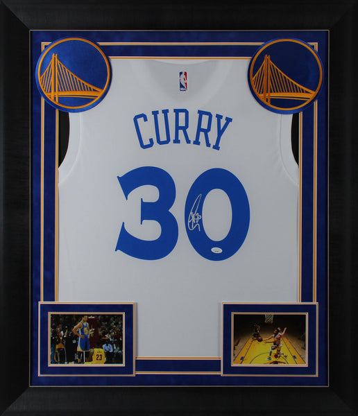 Warriors Stephen Curry Signed White Adidas 2017 Finals Framed Jersey JSA