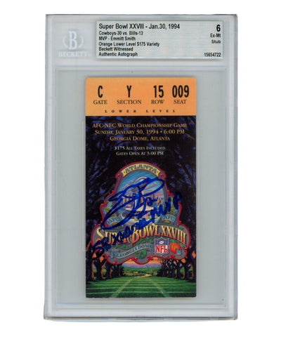 Emmitt Smith Signed Super Bowl XXVIII Ticket Stub MVP Grade 6 Beckett 40430