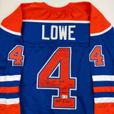 Autographed/Signed Kevin Lowe "HOF 2020" Edmonton Blue Hockey Jersey BAS COA