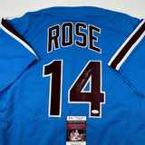 Autographed/Signed Pete Rose Philadelphia Retro Blue Jersey JSA COA