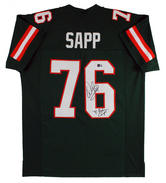 Warren Sapp Signed Miami Hurricanes Jersey Inscr "91 NATL Champs" (Beckett QR)