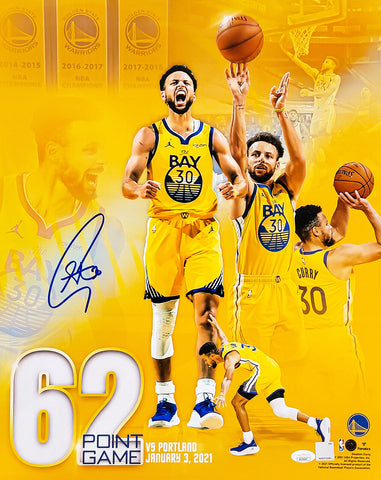 STEPHEN CURRY AUTOGRAPHED SIGNED 16X20 PHOTO WARRIORS 62 POINT GAME JSA 211752