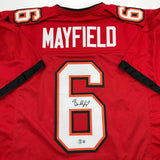 Autographed/Signed Baker Mayfield Tampa Bay Red Football Jersey Beckett BAS COA