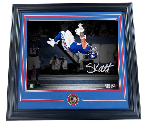 Cam Skattebo Signed 16x20 Framed Photo NY Giants TD Back Flip Auto Fanatics COA