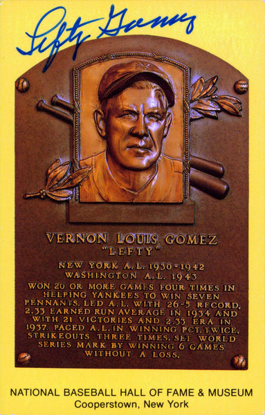 Yankees Lefty Gomez Authentic Signed 3.5x5.5 HOF Plaque Postcard JSA #T12747