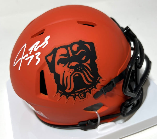 Cle Browns JOE THOMAS Signed Riddell RAVE Speed Mini Helmet AUTO - JSA