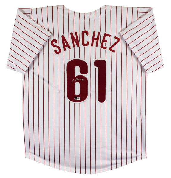 Christopher Sanchez Signed White Pinstripe Pro Style Jersey BAS Witnessed