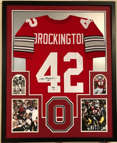 FRAMED OHIO STATE BUCKEYES JOHN BROCKINGTON AUTOGRAPHED SIGNED JERSEY JSA COA