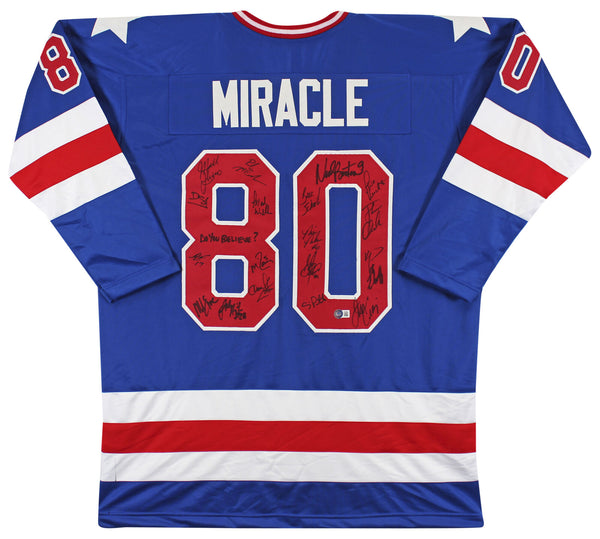 1980 USA Hockey 19 Autos Craig, Eruzione, Broten Signed Blue Jersey BAS Wit 1