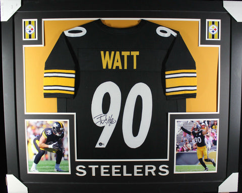 TJ Watt Autographed/Signed Pro Style Framed Black XL Jersey Beckett 36195