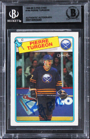 Sabres Pierre Turgeon Authentic Signed 1988 O-Pee-Chee #194 Card BAS Slabbed