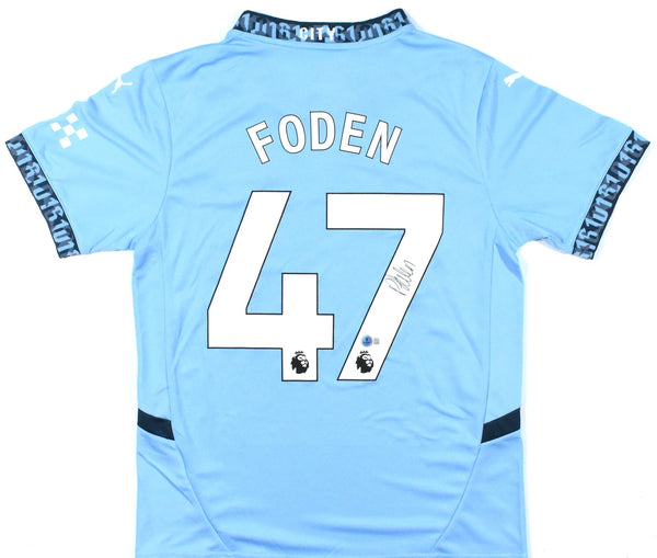Phil Foden Signed Manchester City Home Blue Soccer Jersey #47 - Beckett Hologram