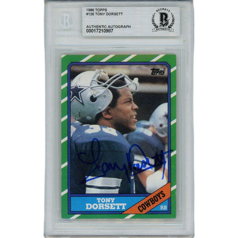 Tony Dorsett Autographed 1986 Topps 126 Slabbed Trading Card Beckett 45902