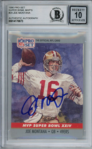 Joe Montana Autographed 1990 Pro Set #24 Trading Card Beckett 10 Slab 37553
