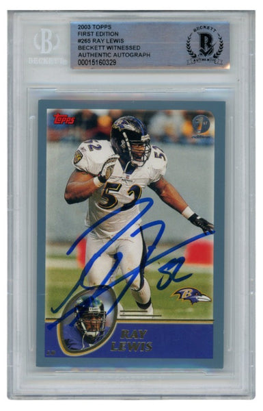Ray Lewis Autographed/Signed 2003 Topps #265 Trading Card Slab Beckett 52665