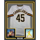 Framed Signed John Candelaria 35x39 Pittsburgh White Jersey JSA COA