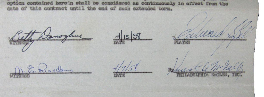 Bert Bell Philadelphia Eagles Signed/Autographed 1958 Contract JSA 160 ...