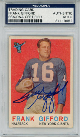 Frank Gifford Signed 1959 Topps #20 Trading Card PSA Slab 42640