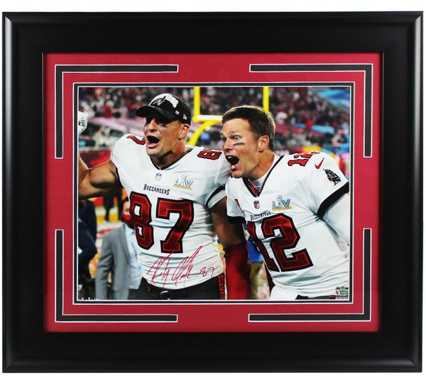 Rob Gronkowski Signed Tampa Bay Buccaneers Framed 16x20 Photo Standing w/ Brady