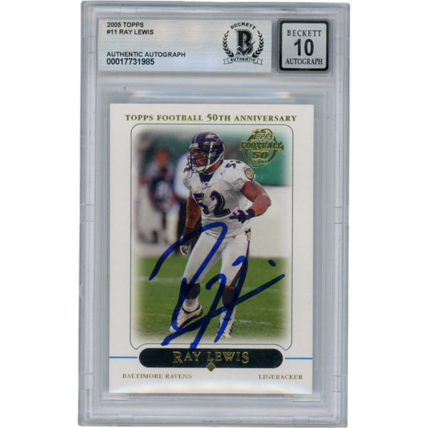 Ray Lewis Autographed/Signed 2005 Topps #11 Slabbed Trading Card Beckett 50019