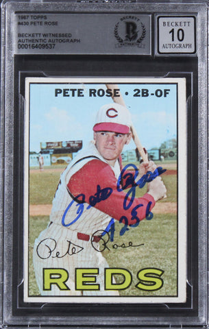 Reds Pete Rose "4256" Authentic Signed 1967 Topps #430 Card Auto 10! BAS Slabbed