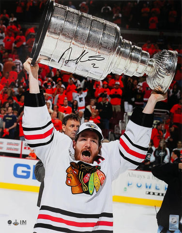 Duncan Keith Signed Blackhawks 2015 Stanley Cup Trophy 16x20 Photo - (SS COA)