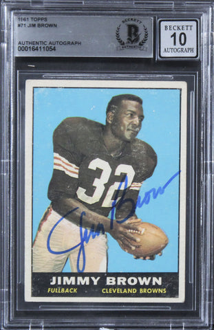 Browns Jim Brown Authentic Signed 1961 Topps #71 Card Auto 10! BAS Slabbed