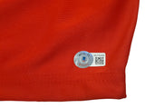JON BONES JONES AUTOGRAPHED RED BOXING TRUNKS BECKETT BAS QR STOCK #200322