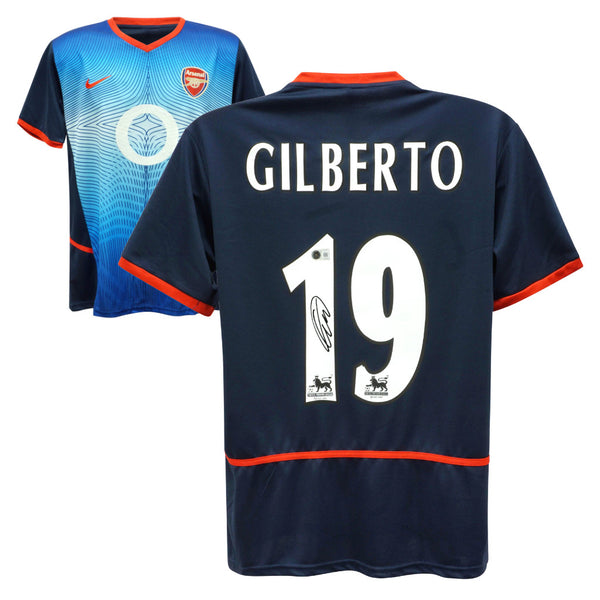 Gilberto Silva Signed Arsenal FC Away Soccer Jersey #19 with Beckett COA
