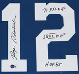 Cowboys Roger Staubach "3x Insc" Signed Blue TB M&N Framed Jersey BAS Witnessed