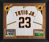 Padres Fernando Tatis Jr. Signed White Pinstriped Nike Framed Jersey JSA